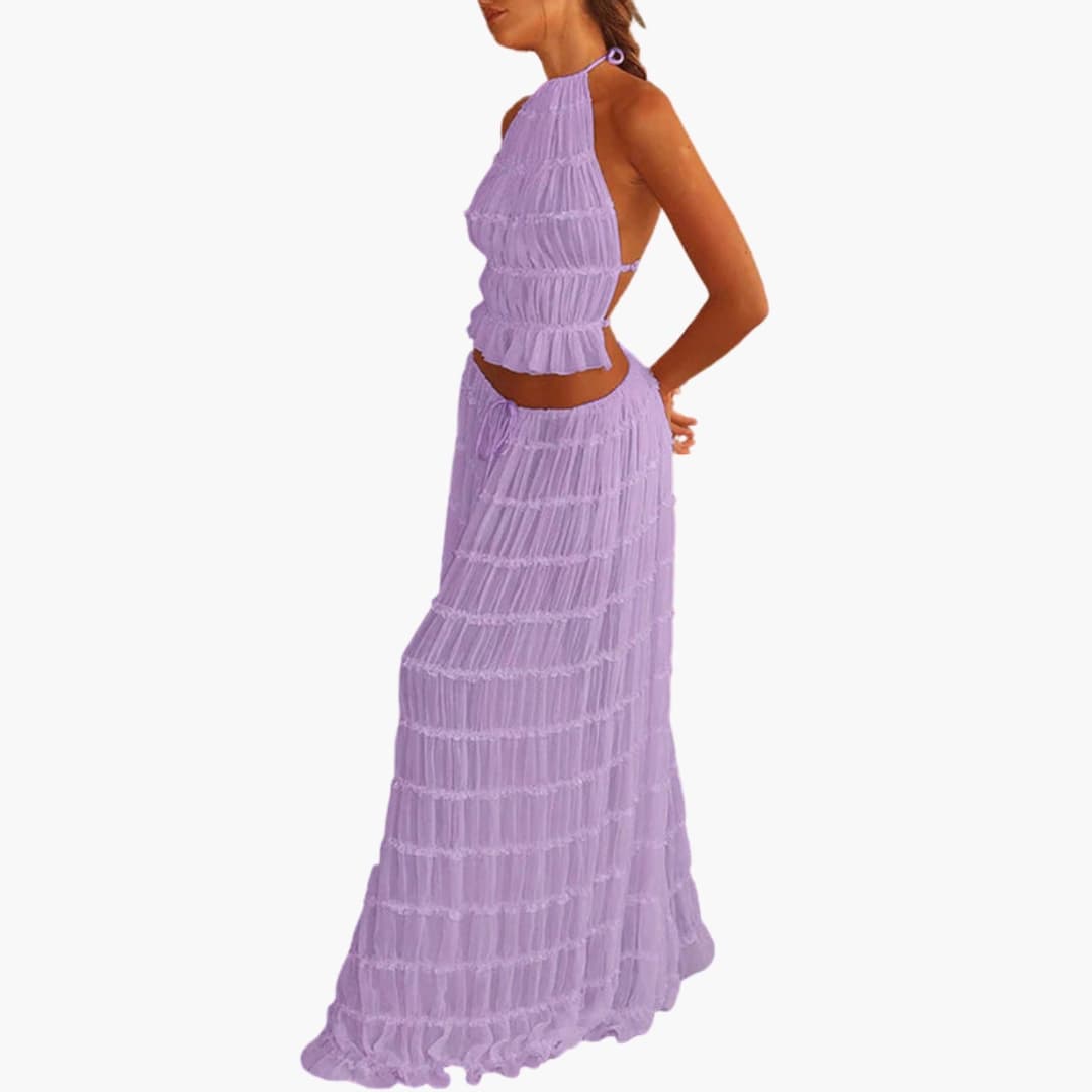 Women's Maxi Dress Adjustable Ruffle Trim