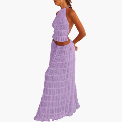 Women's Maxi Dress Adjustable Ruffle Trim