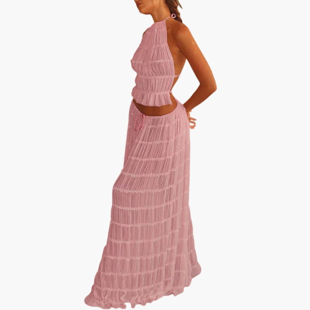 Women's Maxi Dress Adjustable Ruffle Trim