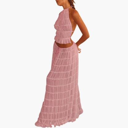 Women's Maxi Dress Adjustable Ruffle Trim