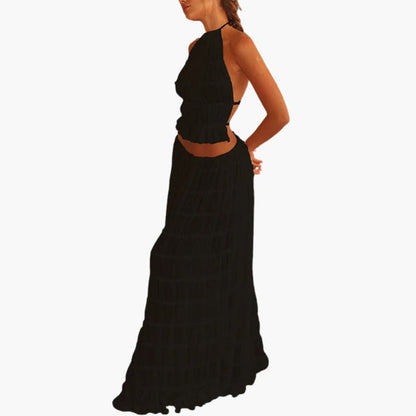 Women's Maxi Dress Adjustable Ruffle Trim