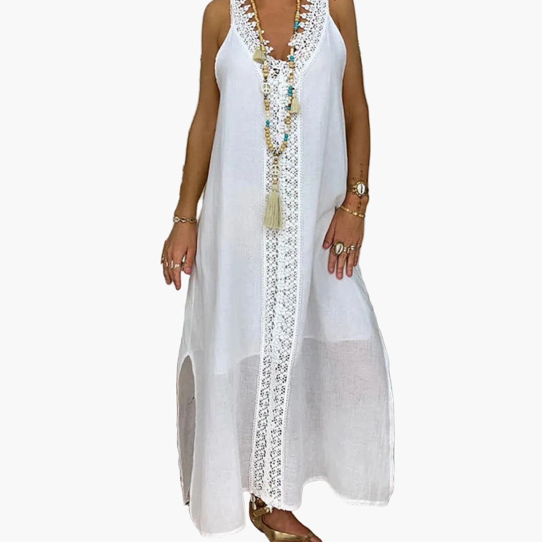 Women's Lace Maxi Dress with Side Slits - VibreMode