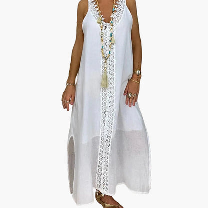 Women's Lace Maxi Dress with Side Slits - VibreMode