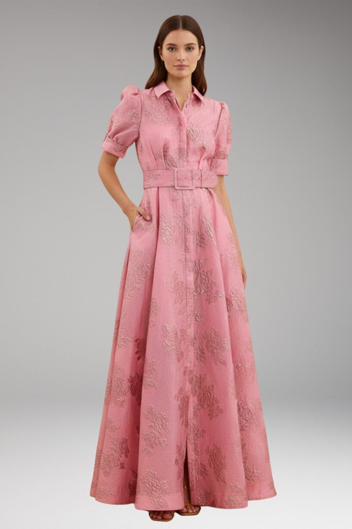 Women's Maxi Dress Collar Waist Belt