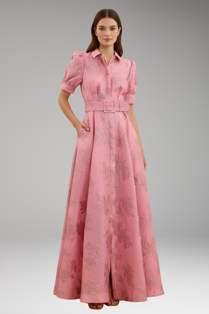 Women's Maxi Dress Collar Waist Belt