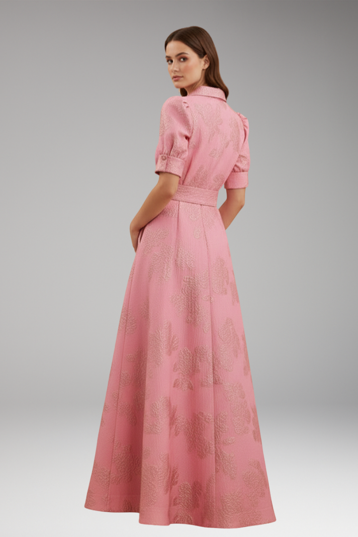Women's Maxi Dress Collar Waist Belt