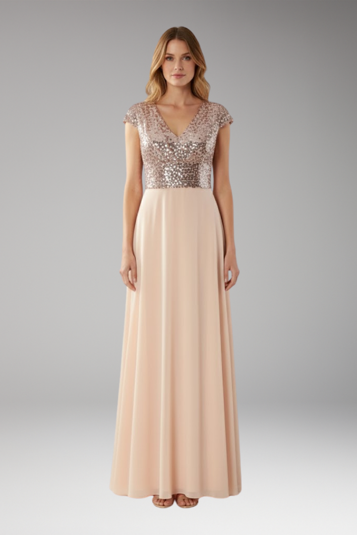 Women's V-Neck Maxi Dress Sequin Chiffon