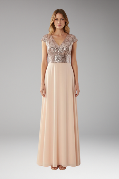 Women's V-Neck Maxi Dress Sequin Chiffon