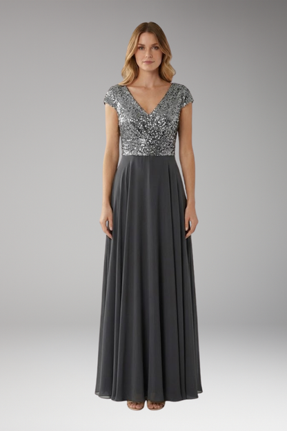 Women's V-Neck Maxi Dress Sequin Chiffon