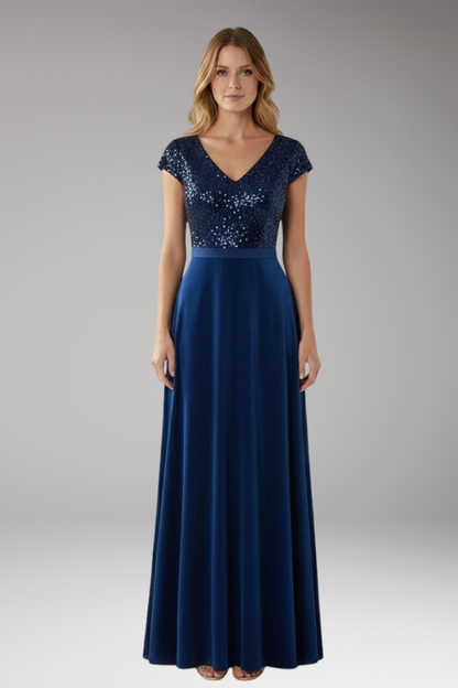 Women's V-Neck Maxi Dress Sequin Chiffon