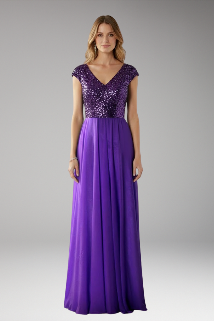 Women's V-Neck Maxi Dress Sequin Chiffon