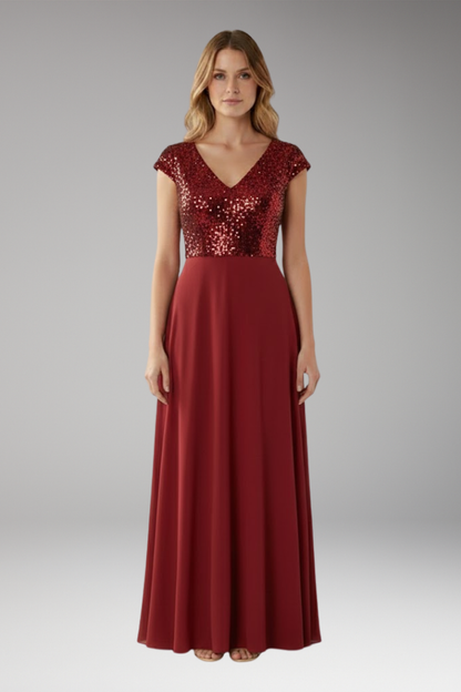 Women's V-Neck Maxi Dress Sequin Chiffon