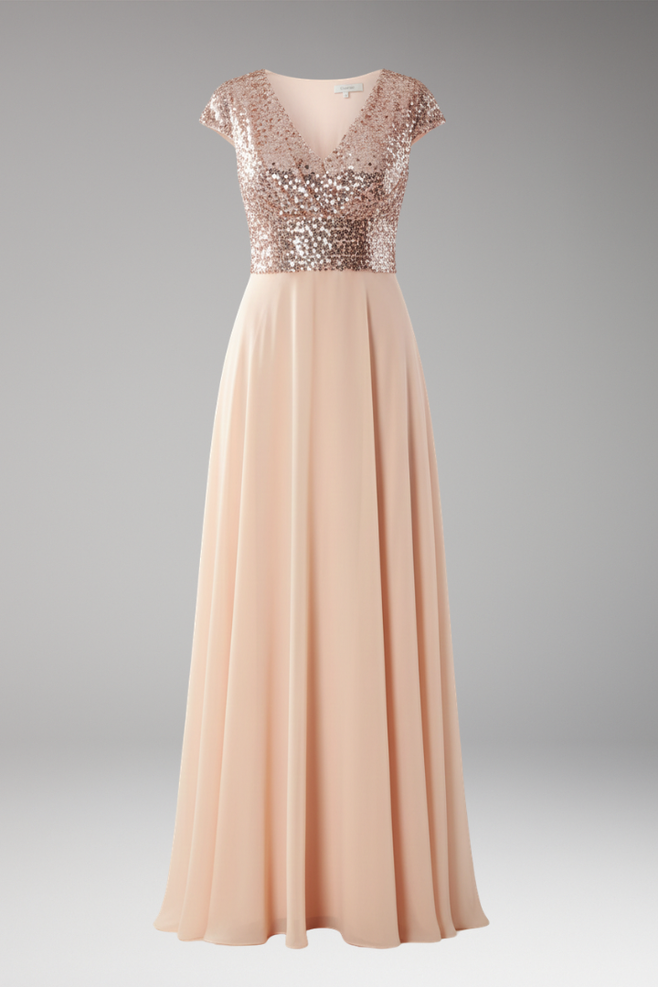 Women's V-Neck Maxi Dress Sequin Chiffon - VibreMode