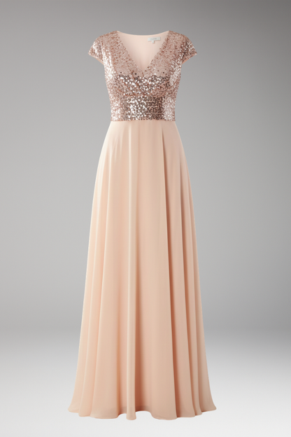 Women's V-Neck Maxi Dress Sequin Chiffon - VibreMode