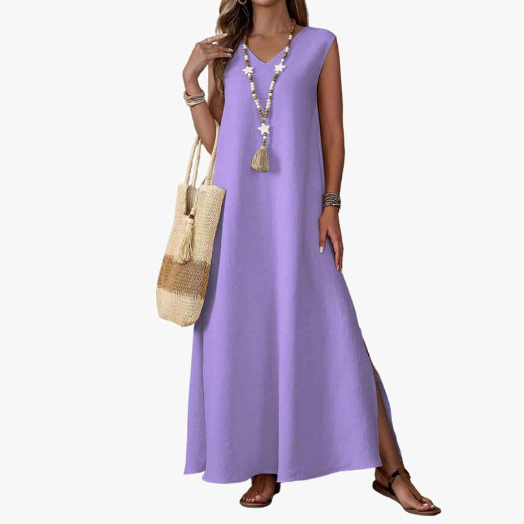Women's V Neck Maxi Dress Side Slit