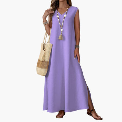 Women's V Neck Maxi Dress Side Slit
