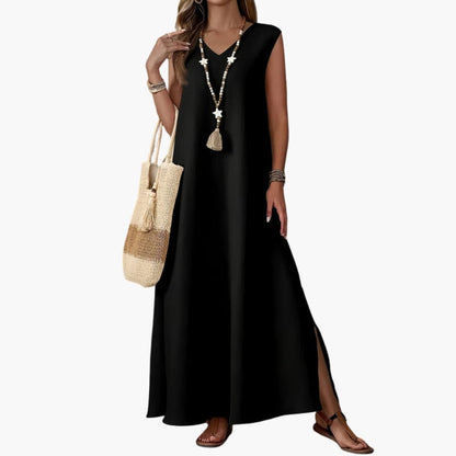 Women's V Neck Maxi Dress Side Slit