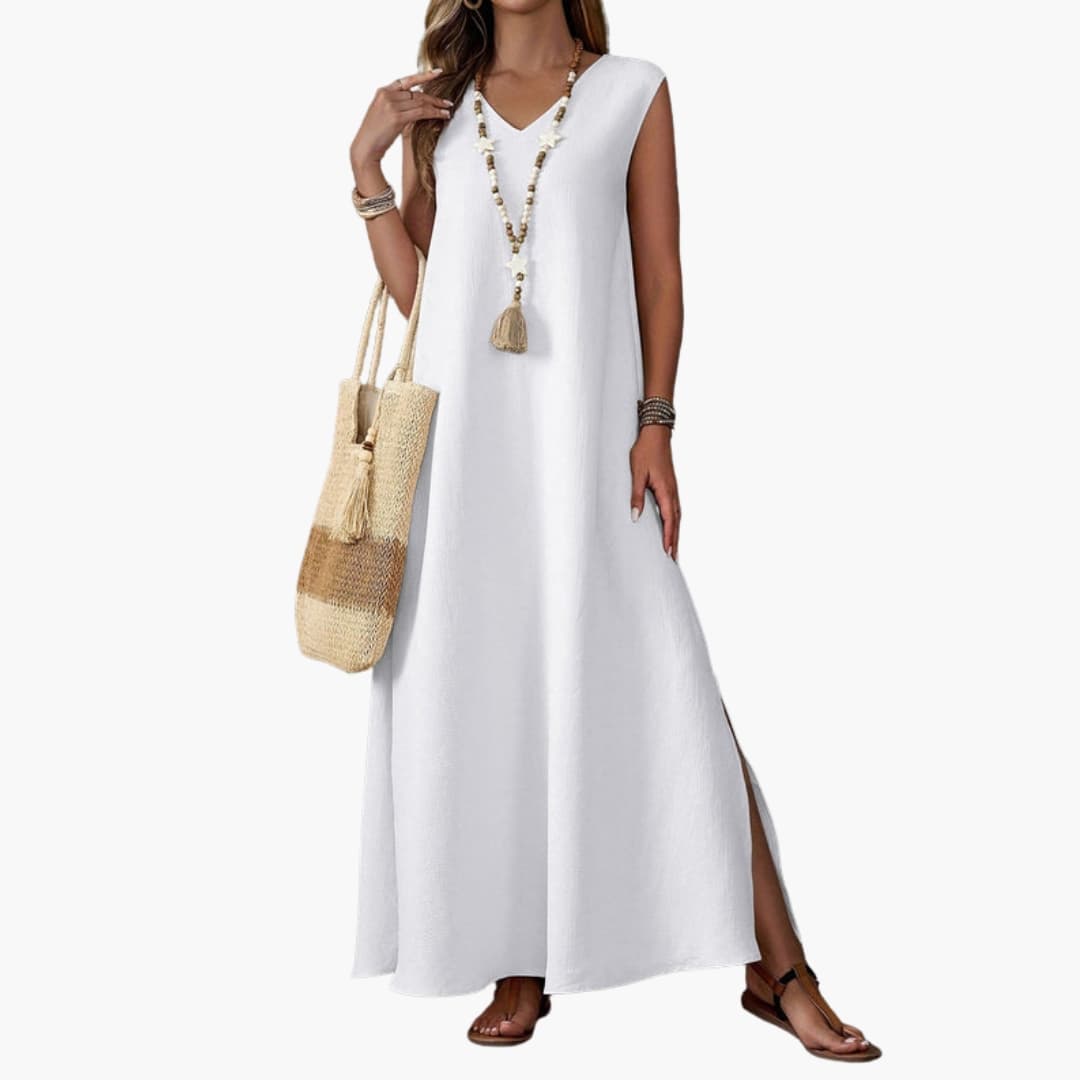 Women's V Neck Maxi Dress Side Slit