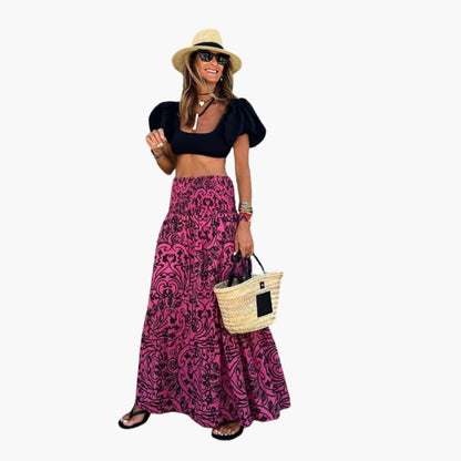 Women's Maxi Skirt Elastic Waist Floral Print - VibreMode