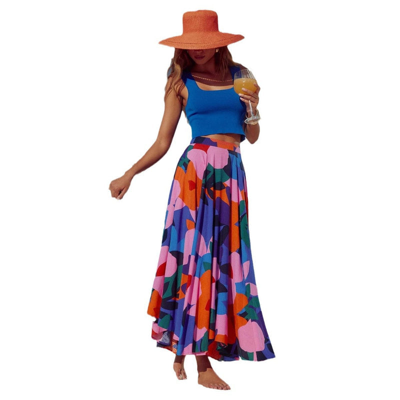 Women's Graphic Print Maxi Skirt Elastic Waistband - VibreMode