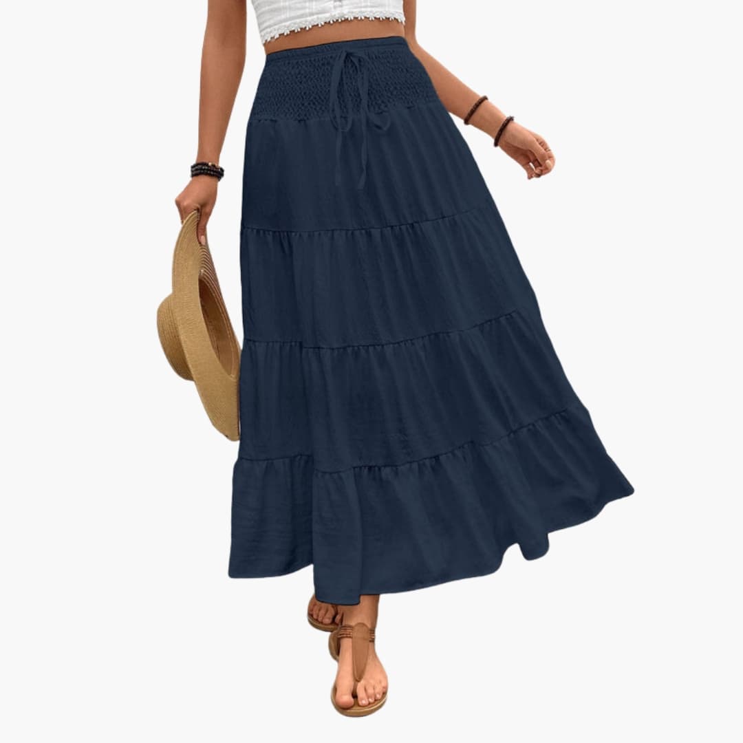 Women's Maxi Skirt Elastic Waist Ruffle Layers - VibreMode