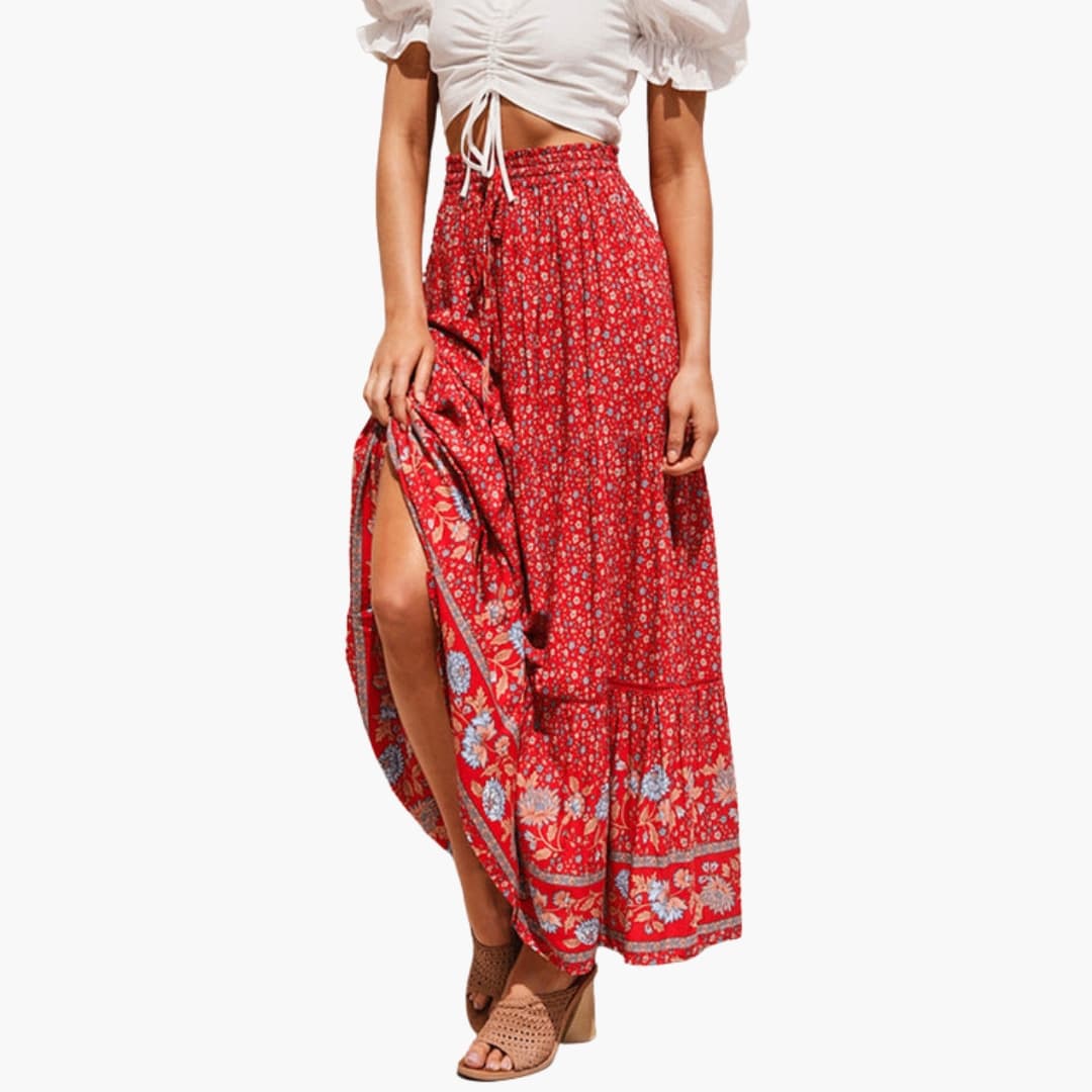Women's Maxi Skirt Elastic Waist Floral Print - VibreMode