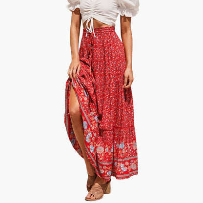 Women's Maxi Skirt Elastic Waist Floral Print - VibreMode
