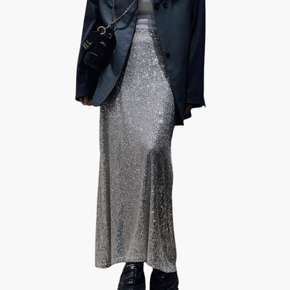Women's High Waist Maxi Skirt Sequin
