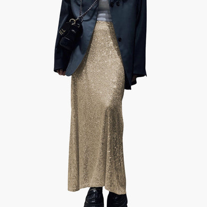 Women's High Waist Maxi Skirt Sequin