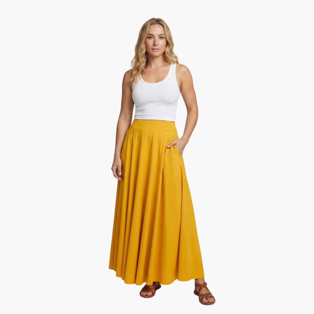Women's High Waist Maxi Skirt with Side Pockets - VibreMode