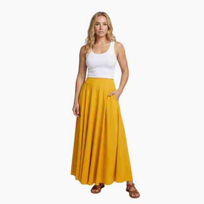 Women's High Waist Maxi Skirt with Side Pockets - VibreMode