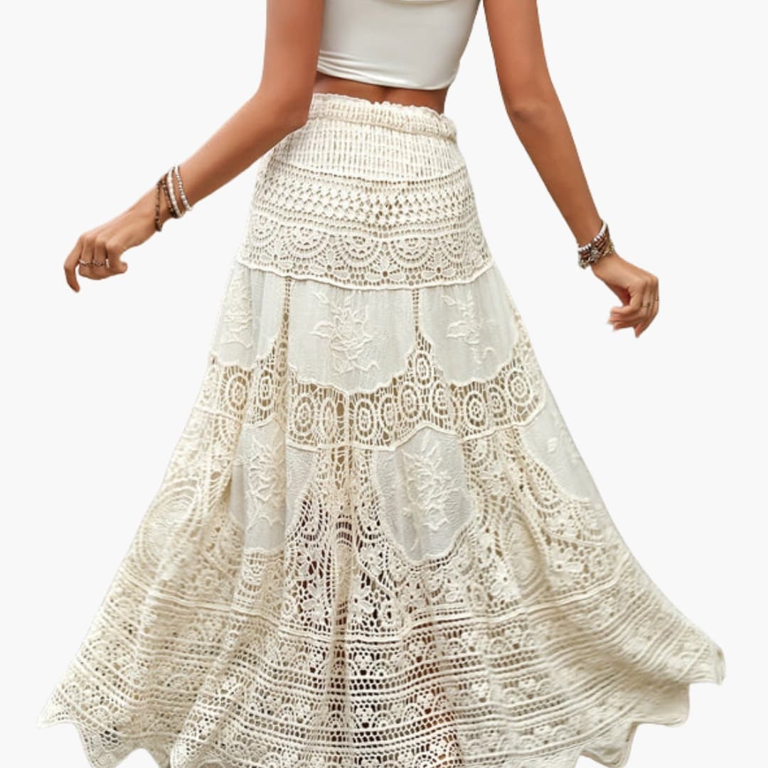 Women's High Waist Maxi Skirt Lace Detail