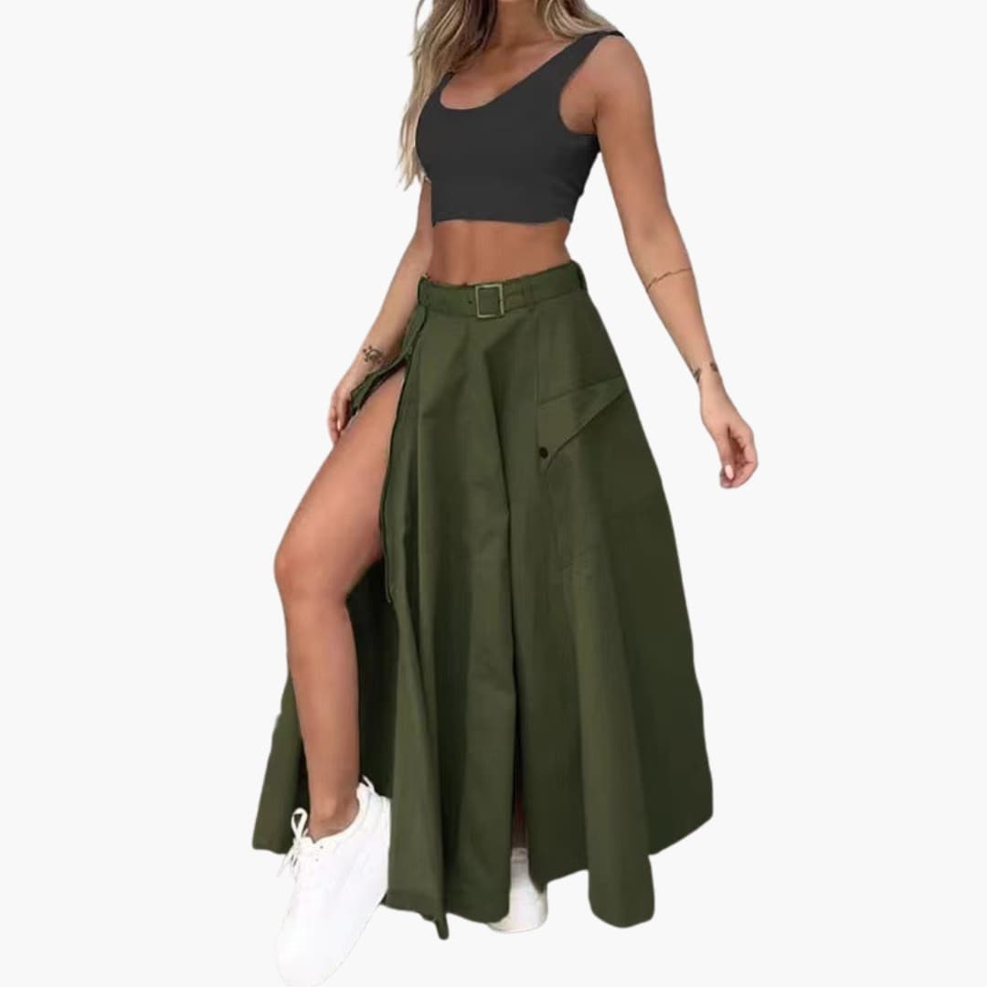 Women's Maxi Skirt Side Pockets High Slit - VibreMode