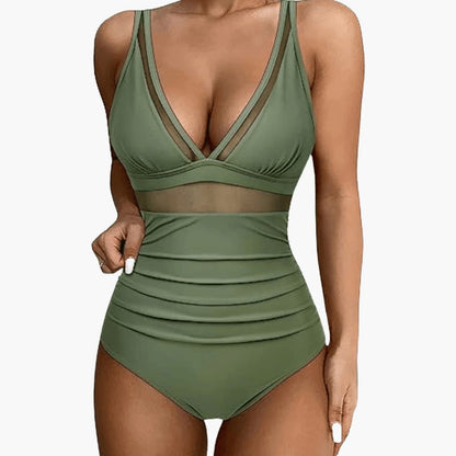 Women's One-Piece Swimsuit Mesh Panel High-Cut Leg
