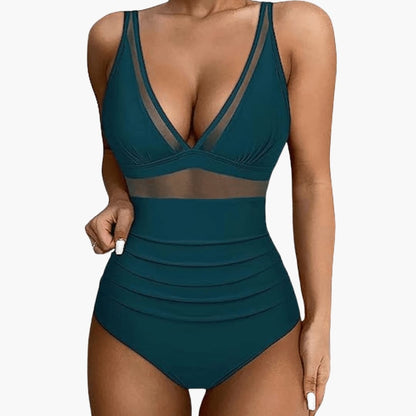 Women's One-Piece Swimsuit Mesh Panel High-Cut Leg