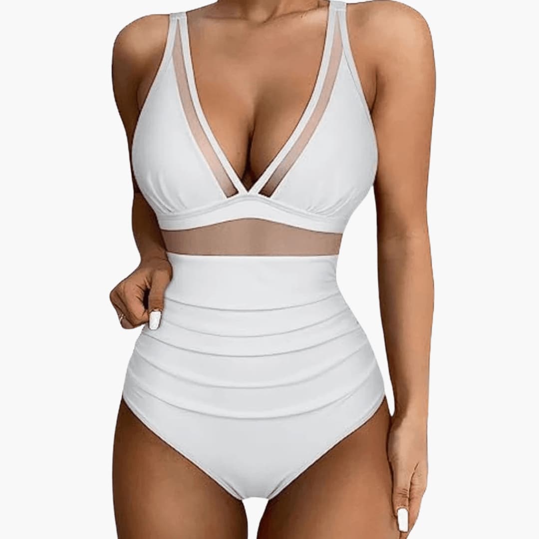 Women's One-Piece Swimsuit Mesh Panel High-Cut Leg