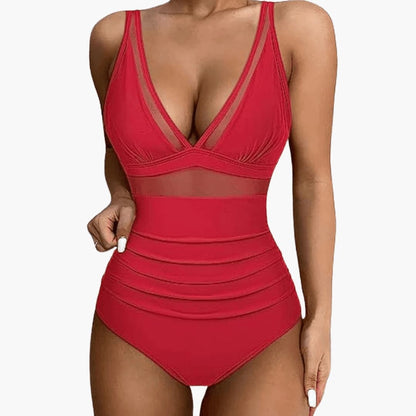 Women's One-Piece Swimsuit Mesh Panel High-Cut Leg