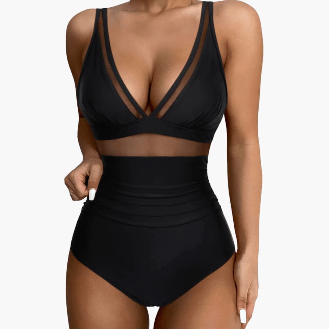 Women's One-Piece Swimsuit Mesh Panel High-Cut Leg - VibreMode