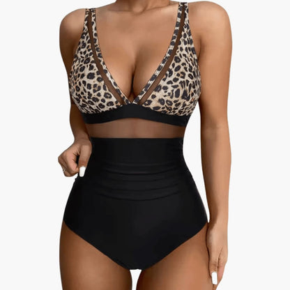 Women's One-Piece Swimsuit Mesh Panel High-Cut Leg