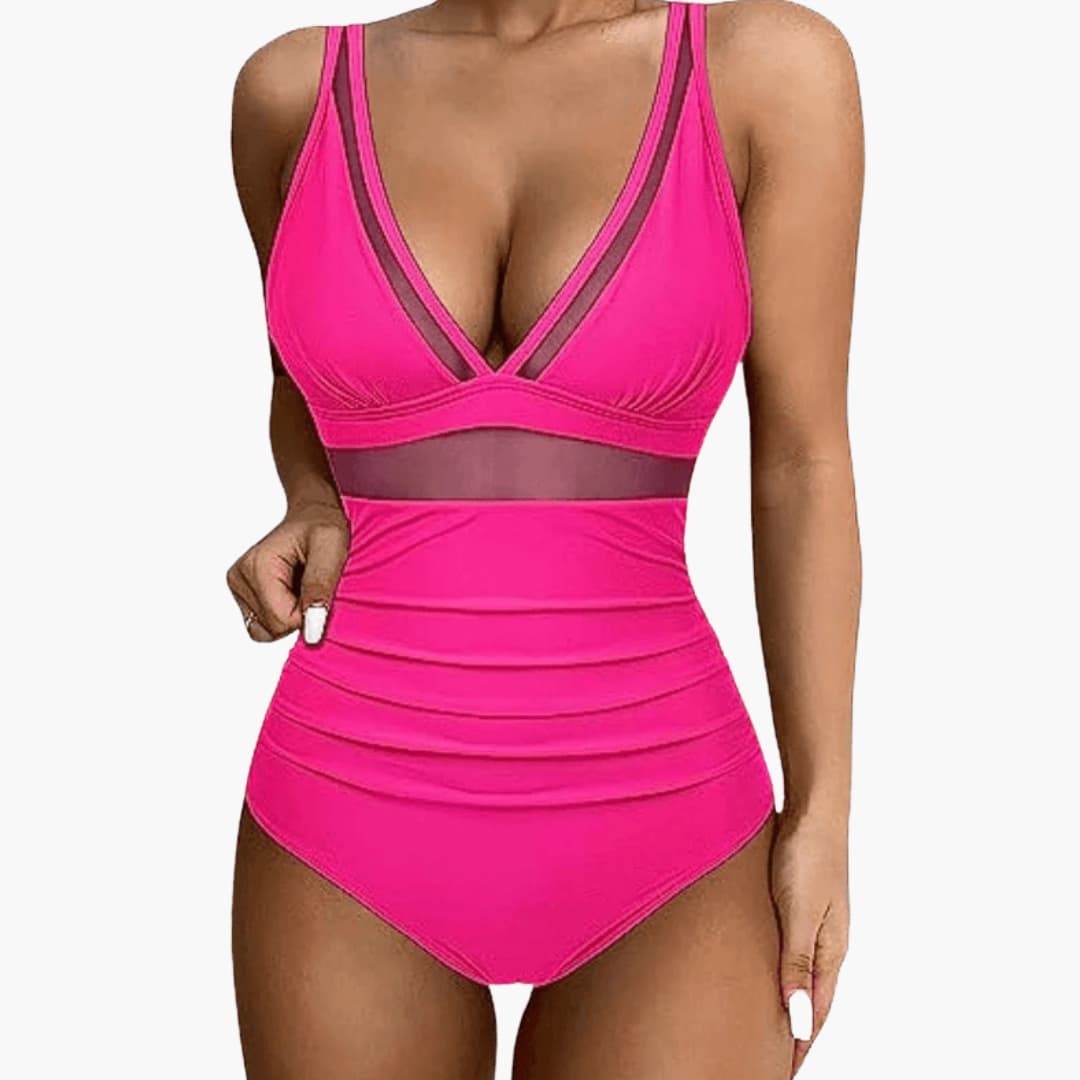 Women's One-Piece Swimsuit Mesh Panel High-Cut Leg