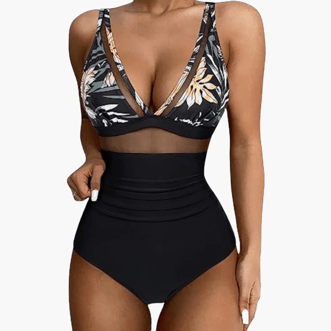 Women's One-Piece Swimsuit Mesh Panel High-Cut Leg