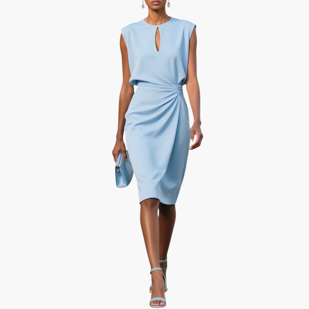 Women's Short Sleeve Midi Dress Defined Waist Fitted - VibreMode