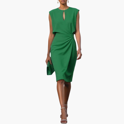 Women's Short Sleeve Midi Dress Defined Waist Fitted