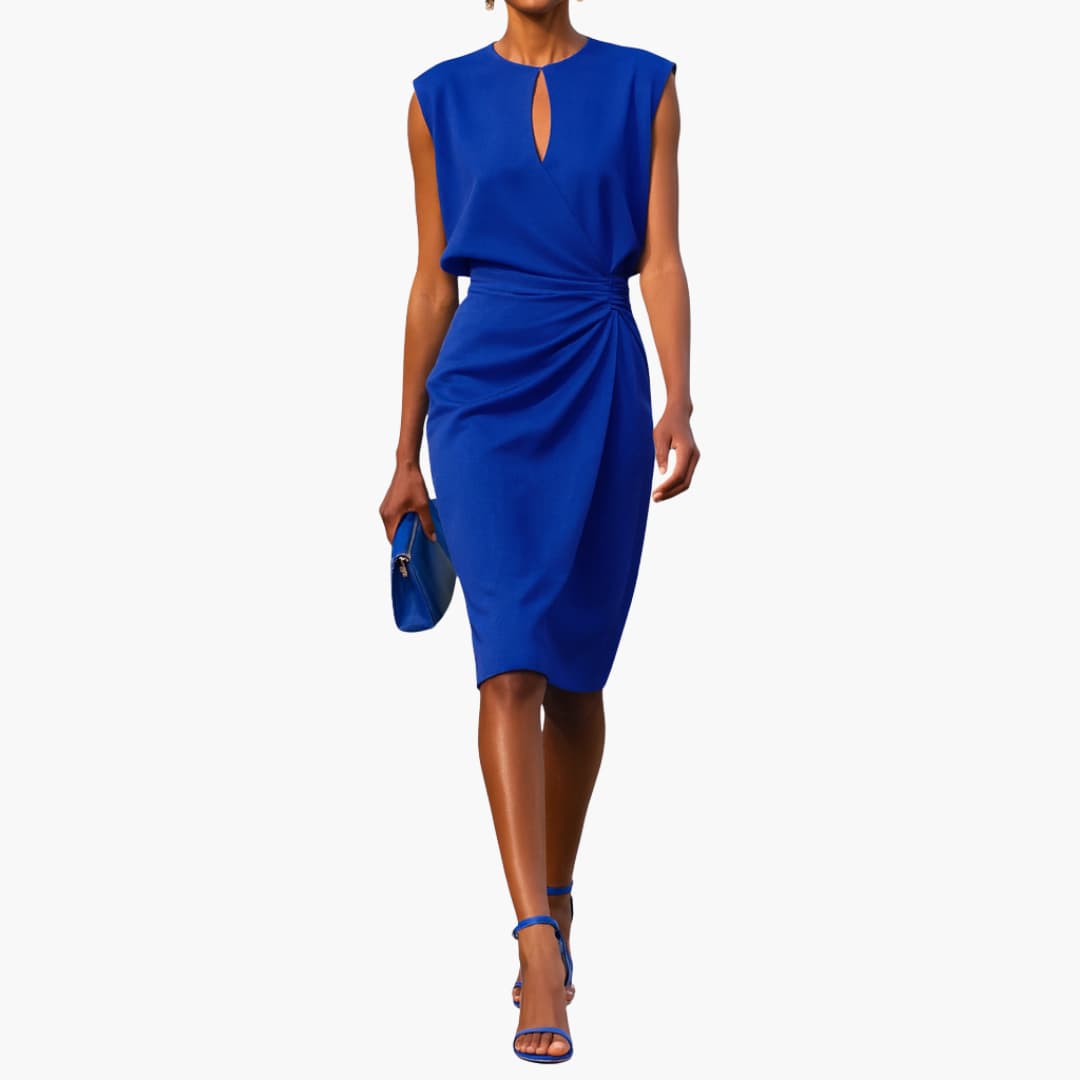 Women's Short Sleeve Midi Dress Defined Waist Fitted