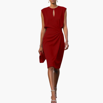 Women's Short Sleeve Midi Dress Defined Waist Fitted