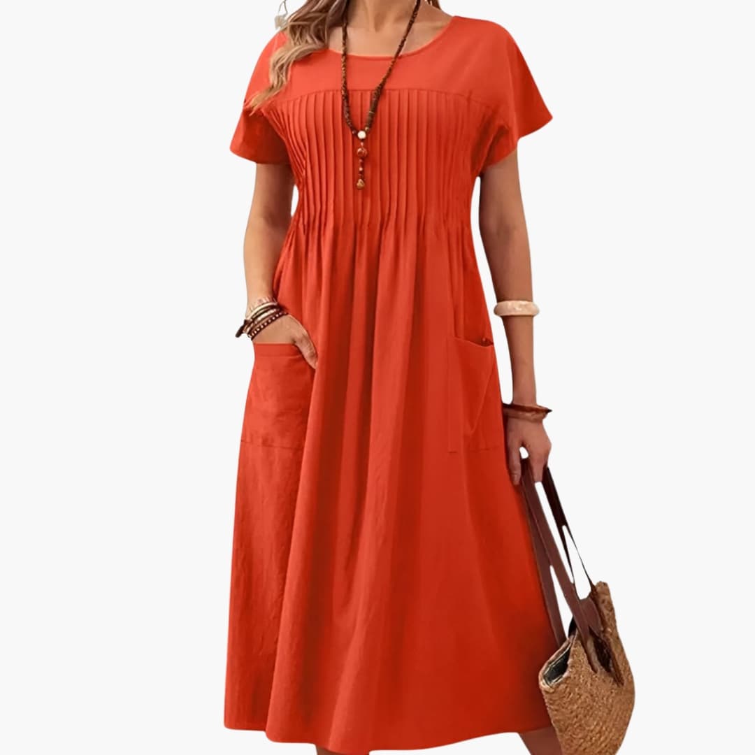 Women's Short Sleeve Midi Dress Loose Fit With Pockets
