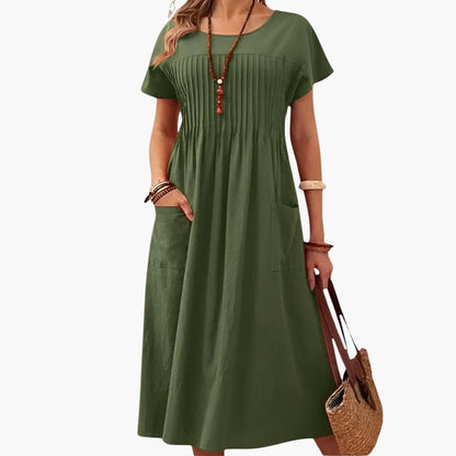 Women's Short Sleeve Midi Dress Loose Fit With Pockets