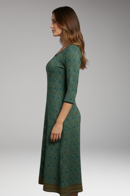 Women's Midi Dress Round Neck Three Quarter Sleeves