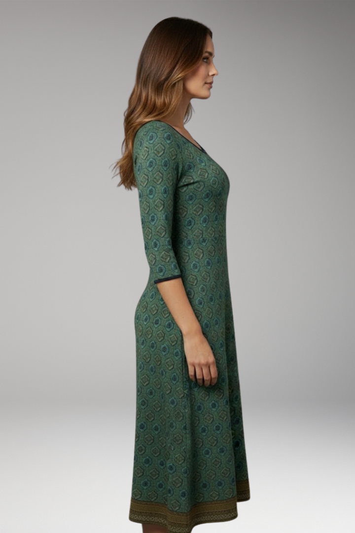 Women's Midi Dress Round Neck Three Quarter Sleeves
