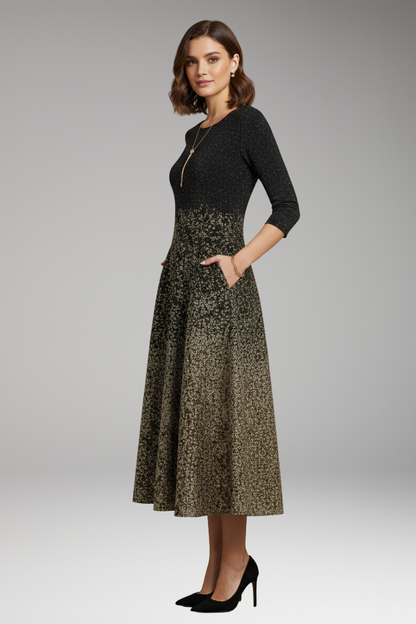 Women's Midi Dress Side Pockets Three-Quarter Sleeves